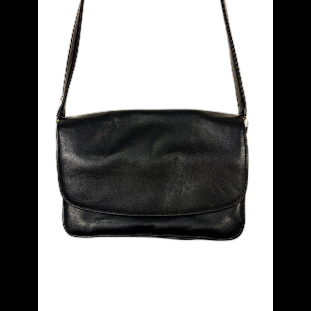 Black Genuine Leather Crossbody Shoulder Bag Flap Small Travel Capsule Classic
